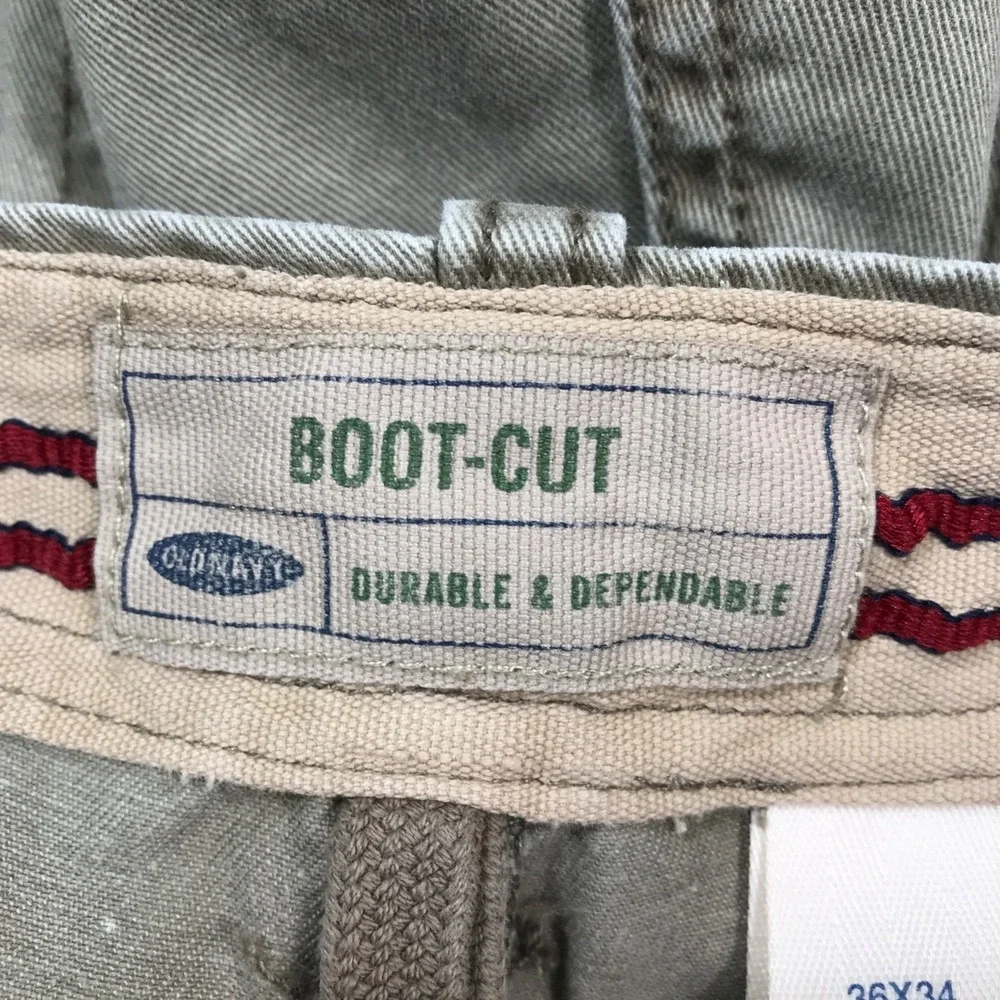 Vintage Old Navy Utility Pants 36x34 Gray Bootcut Cotton Button Pockets Work Y2K